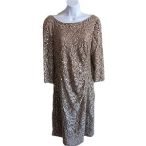 Tan Sequin Midi Dress By Scarlett, Party Wedding Prom Glam Sparkle Size 10